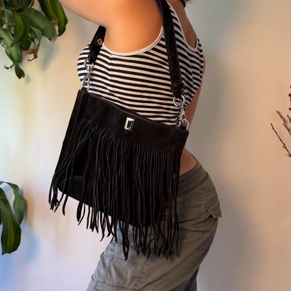 Rebecca Minkoff Darren Bucket Bag w/ Fringe Black Suede HF20ESFU42 NWT Repair
